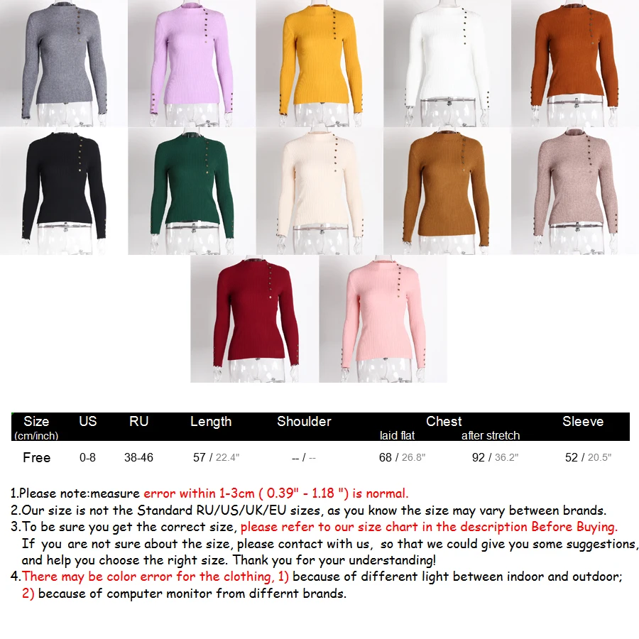 Turtleneck Sweater Women Pullover 2018 New Fashion Button Long Sleeve Jumpers Autumn Casual Basic Kintwear Black White Red | Женская