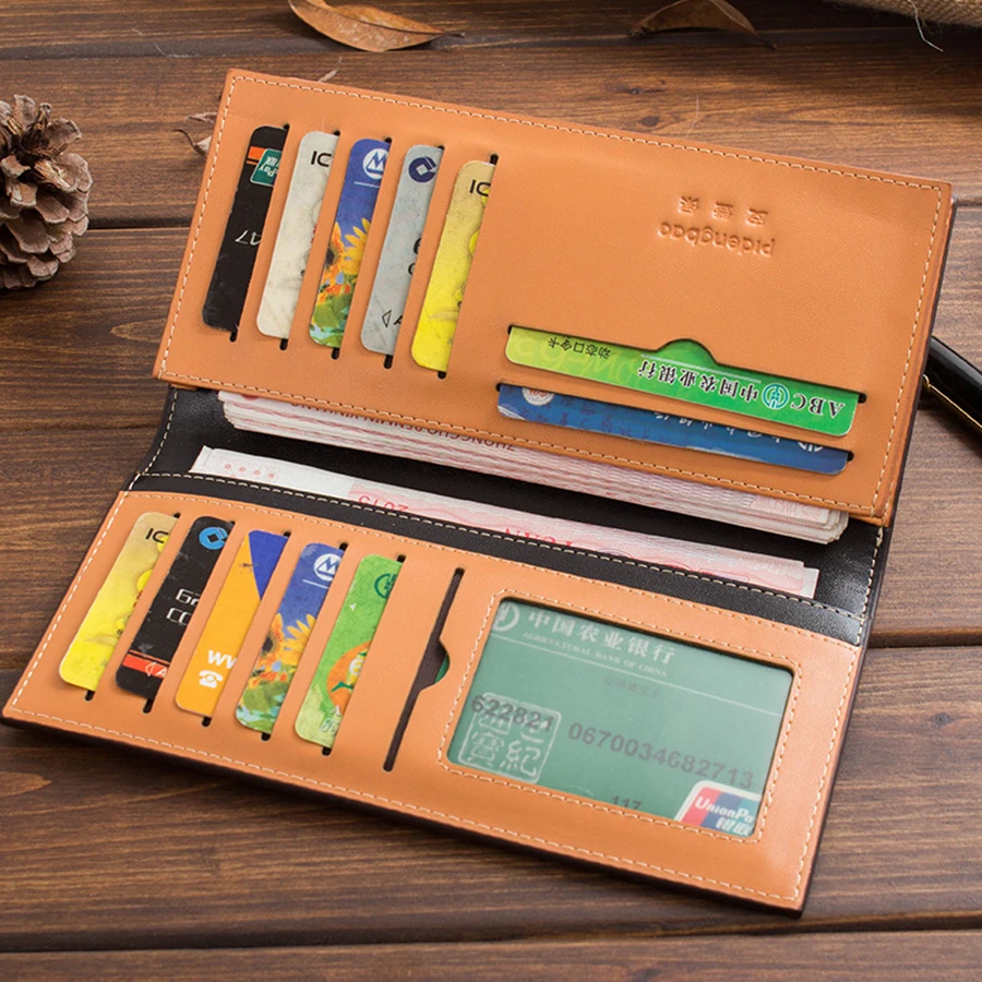 Тонкие мужские бумажники длинный кожаный мужской кошелек винтажные кошельки