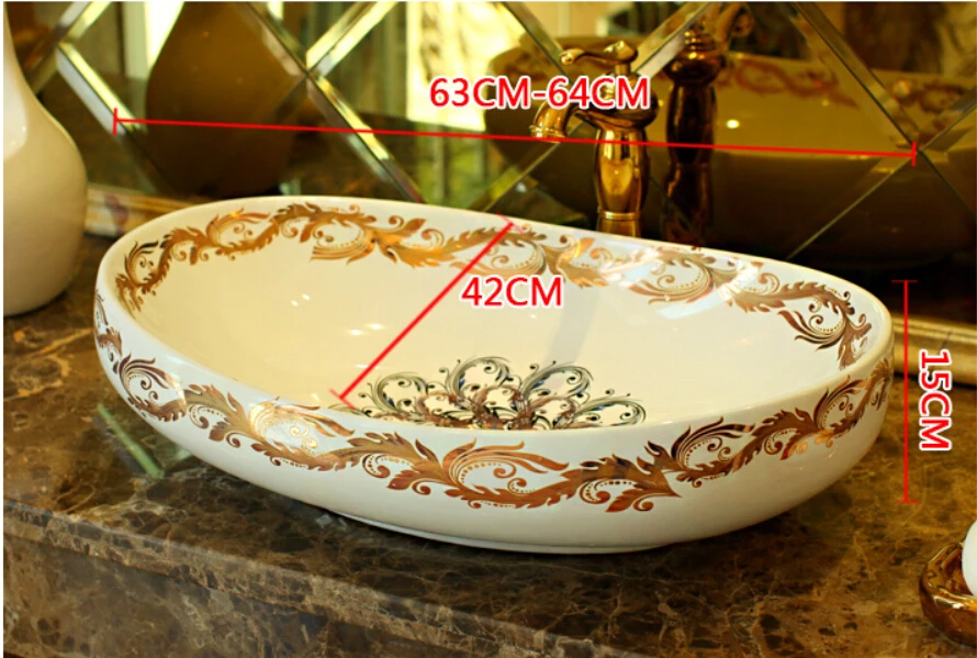 

Oval Bathroom Lavabo Ceramic Counter Top Wash Basin Cloakroom Hand Painted Vessel Sink 5050