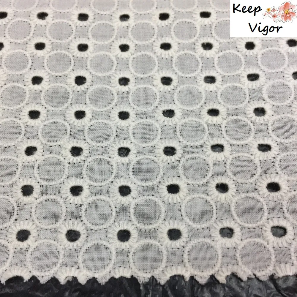 (1 ярд) 100% хлопок белая Обычная круглая полная вышивка швейная ткань для платья