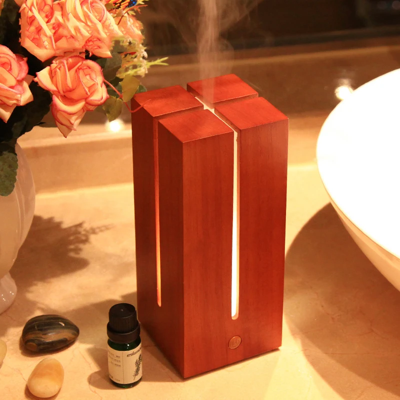 Wooden Air Humidifier Aroma Diffuser DC24V Household Bedroom Essential Oil Diffuser Warm LED Light Mist Maker Sprayer