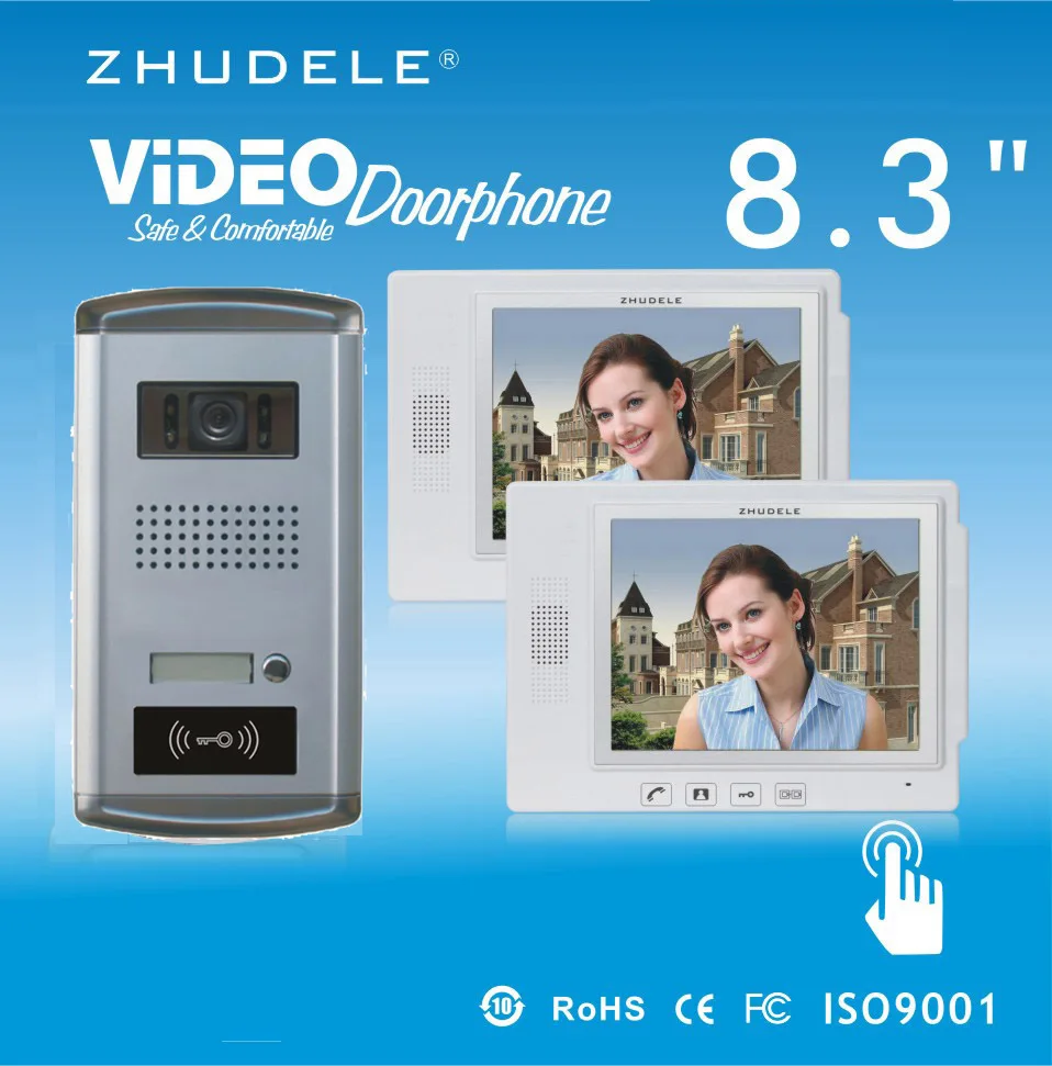 Дверной видеодомофон ZHUDELE 1V2 разблокировка с сенсорным ключом и ИК камерой HD для