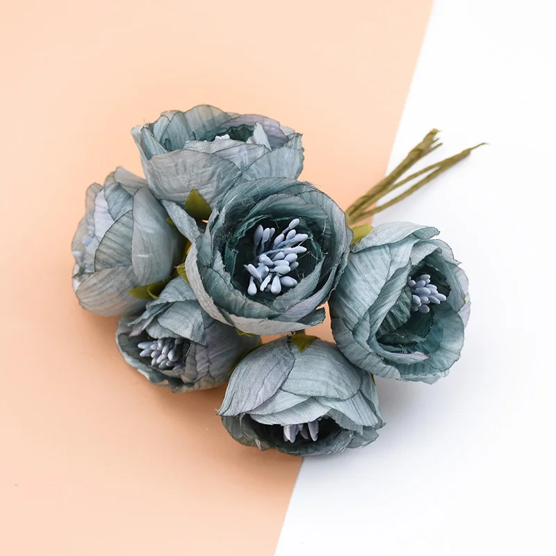 blue gray 6 шт., искусственные растения, декоративные цветы, венки, сделай сам, свадебные аксессуары, Оформление, свадебный Декор для дома, искусственная тычинка, шелковые цветы - Цвет: blue gray