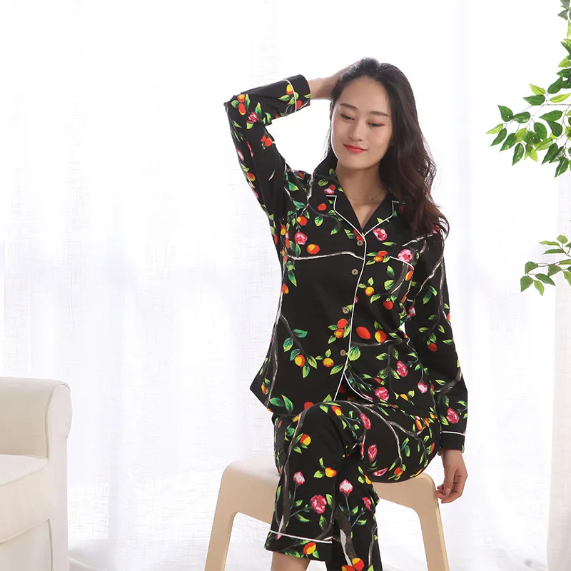 Новая весенняя Повседневная Пижама из 100% хлопка с длинным рукавом для женщин