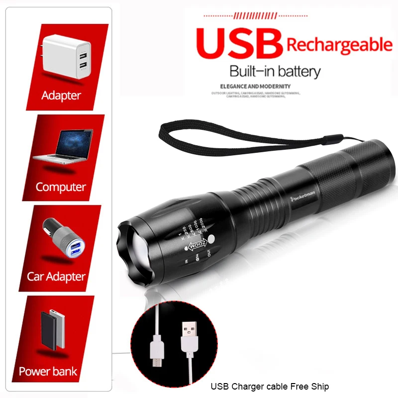 Самый яркий USB Перезаряжаемый фонарик Lanterna LED COB + L2/T6 тактический фонарь