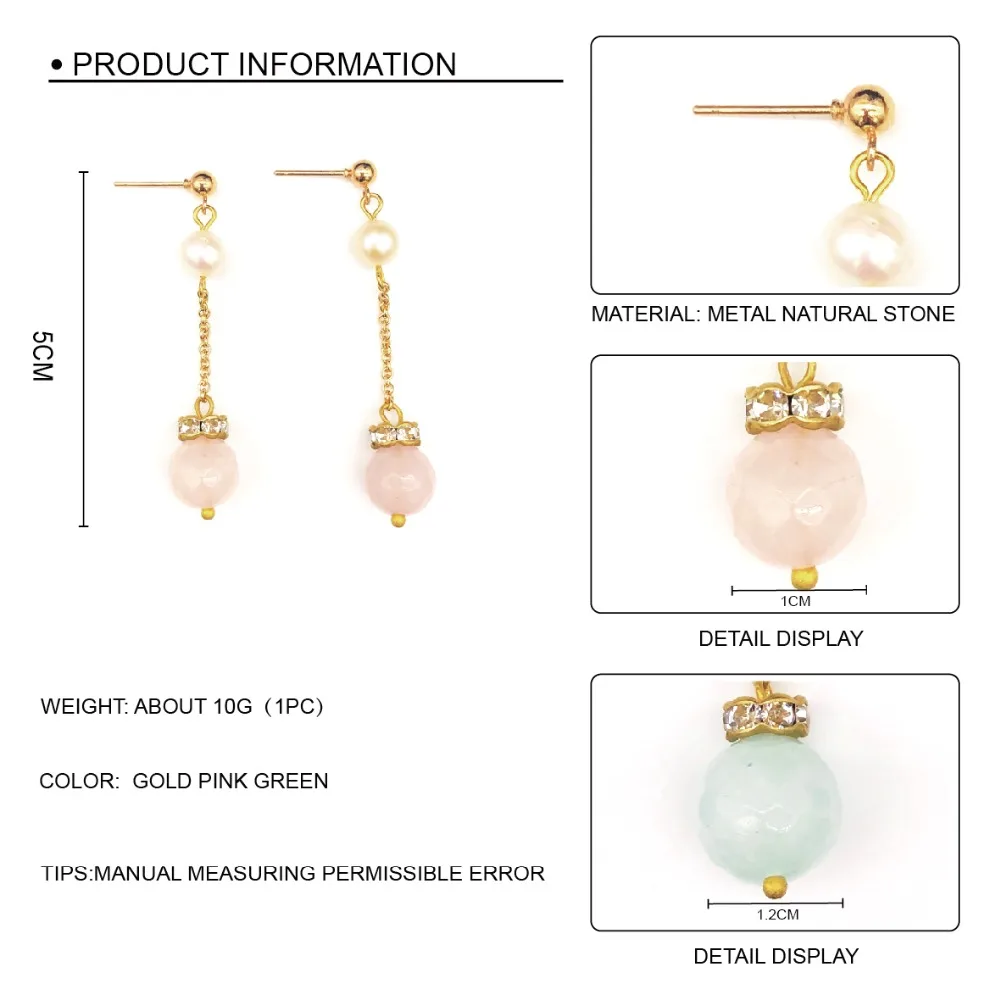 XEEWOOX 2019 Women Natural Stone Beads Drop Earrings Delicate Gold Link Chain Long Dangle Jewelry for Party Gift | Украшения и