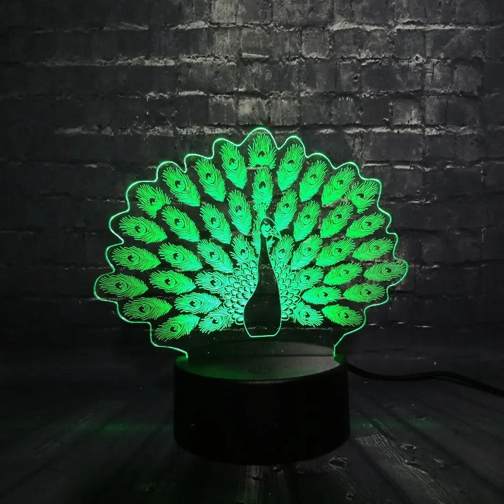 3D Павлин LED ночное освещение в доме украшение животное RGB лампа для сна спальню 7