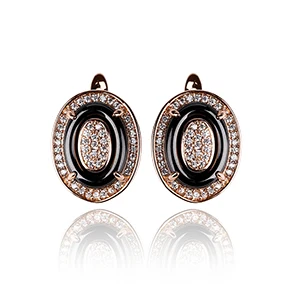 Rose Gold Black Классические женские серьги-гвоздики, розовое золото, золотой цвет, стразы, черно-белые серьги-гвоздики с русской пуговицей, красивые - Окраска металла: Rose Gold Black