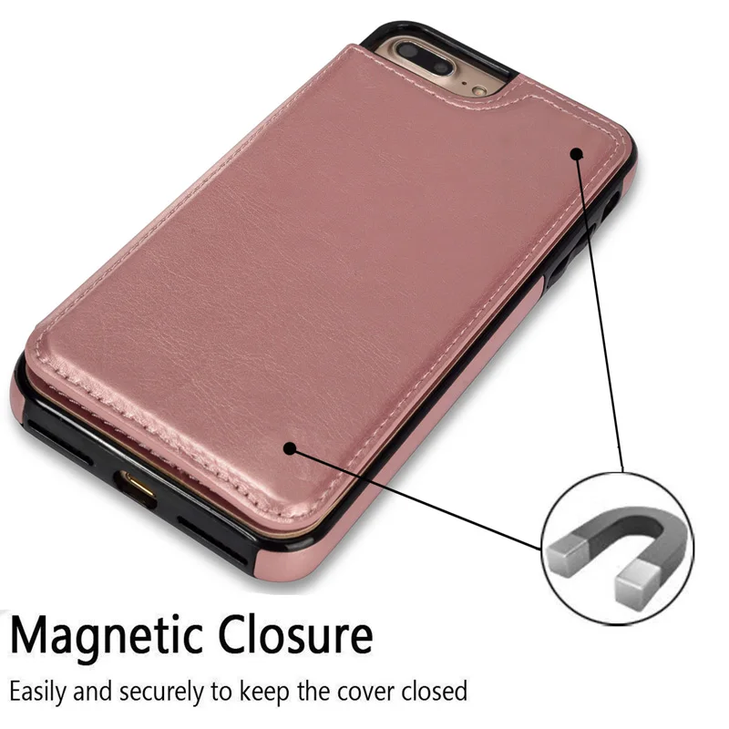 Кожаный чехол из розового золота для iPhone 7 8 Plus X XR XS Max, PU флип-кошелек, полное заднее покрытие на Apple 6 6S Plus, Coque Fundas Capa