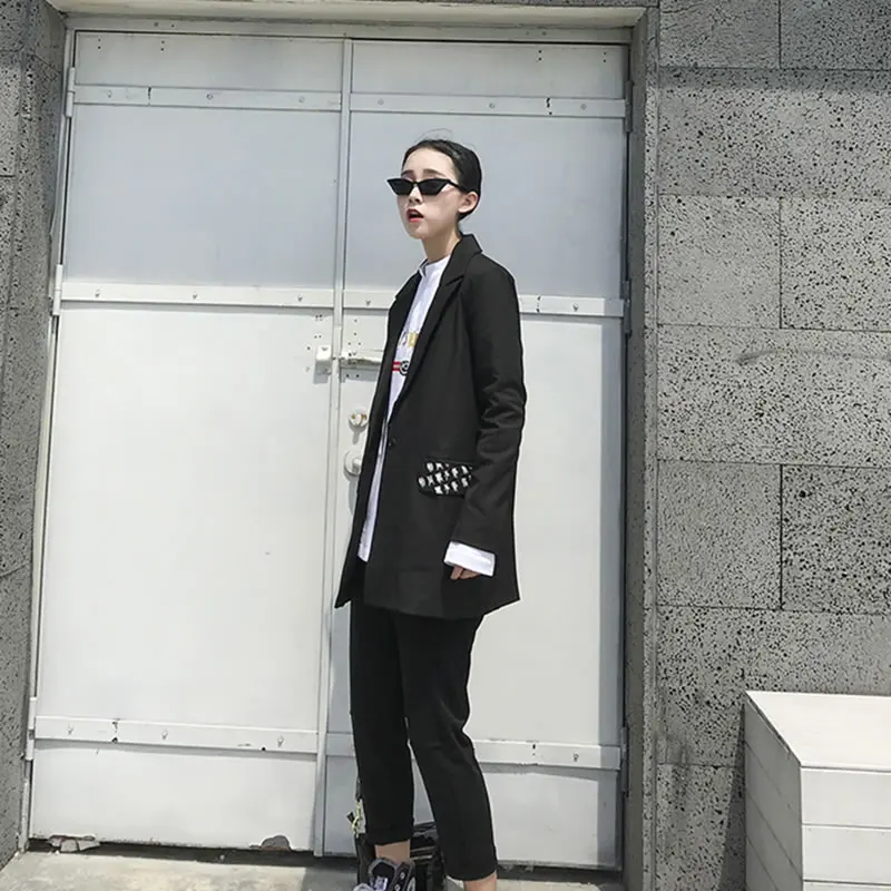 [HG] 2018 Korea Fashion New Women Autumn Single Breasted Notched Collar Full Sleeve Print Embroidery Casual Blazers GWY2590 | Женская