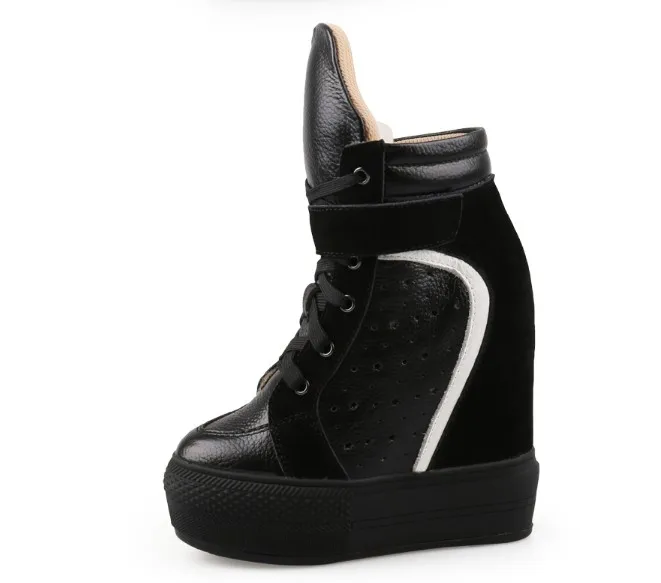Women Sneakers Casual Platform Trainers Genuine Leather Shoes 14CM Heels Autumn Wedges Breathable Woman Height Increasing | Обувь