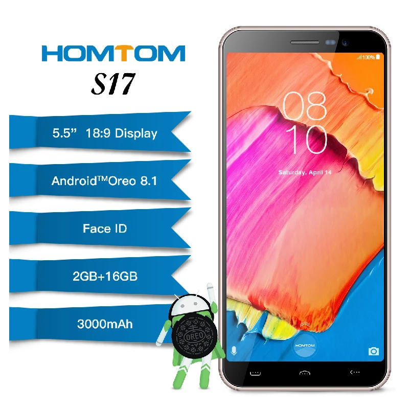 Оригинальный HOMTOM S17 отпечатков пальцев Face ID смартфон 3G 5 &quotAndroid 8 1 2 ГБ + 16 MTK6580 Quad core