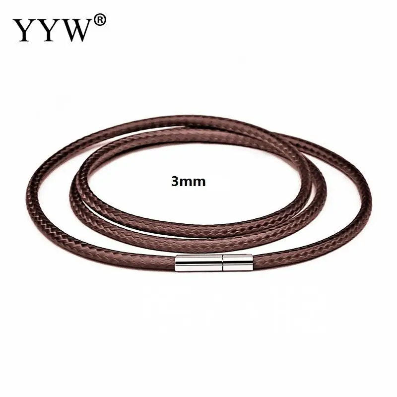 brown 3mm 41-70 см 1-3 мм черный кожаный шнур ожерелье Шнур Воск Веревка для DIY ожерелье s ювелирные изделия кружево цепь с нержавеющей стали поворотный застежка - Окраска металла: brown 3mm