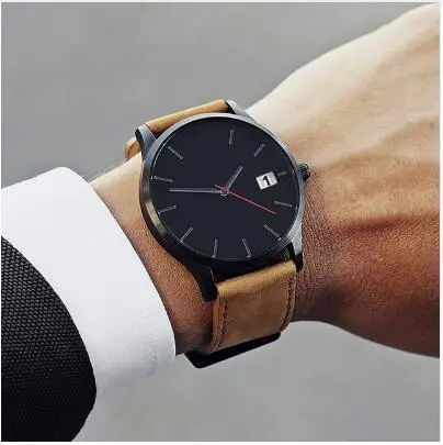 Reloj 2019 Мода Большой циферблат военные кварцевые мужские часы с кожаным ремешком
