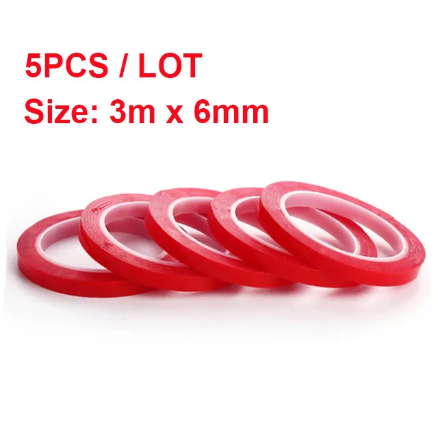 

5pcs/lot 6mm x 3meter Silicone Red Double Sided Adhesive Tape Sticker High Strength Acrylic For Phone LCD Scree
