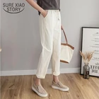 Брюки женские повседневные в полоску, из хлопка и льна, до щиколотки, на весну-лето, 5097 50