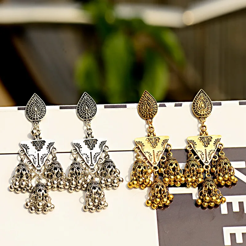 OIQUEI 2020 Boho маленькие индийские Jhumka длинные висячие серьги с кисточками винтажные