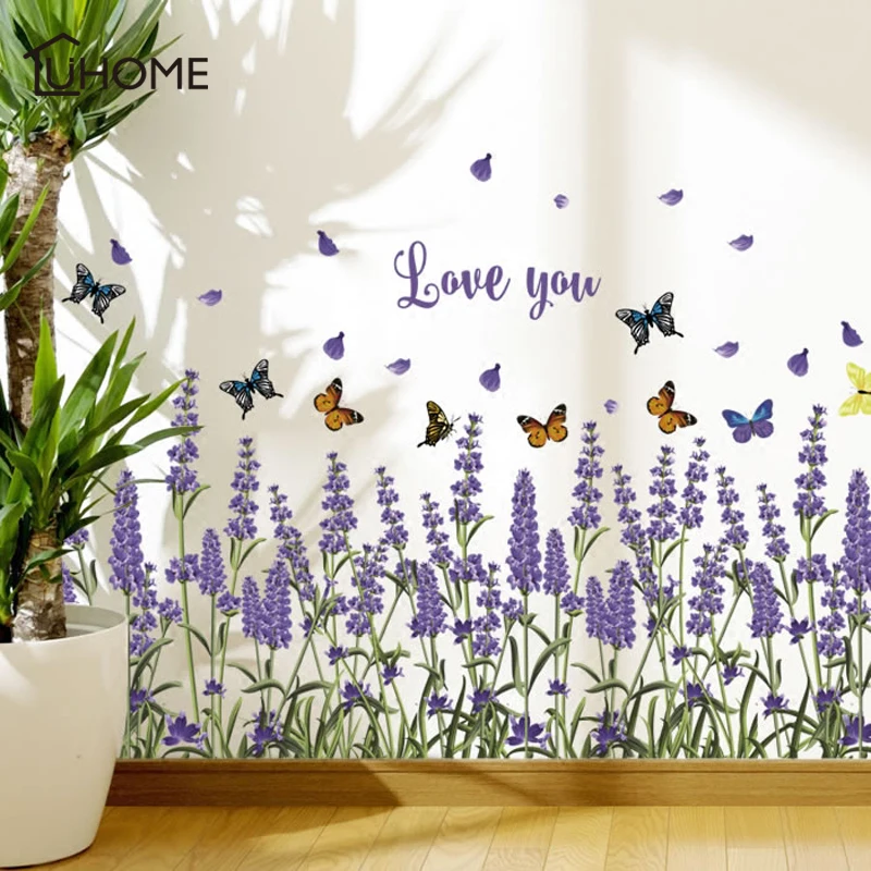 

3D Fresh Flower Lavender Baseboard PVC Wall Stickers Skirting Living Room Bedroom Bathroom Kitchen Balcony Home Decor Wall Decal