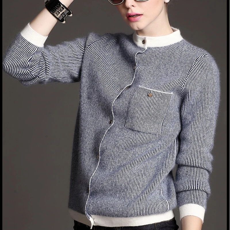 Женский кашемировый кардиган в полоску сезон осень зима шерстяные эластичные