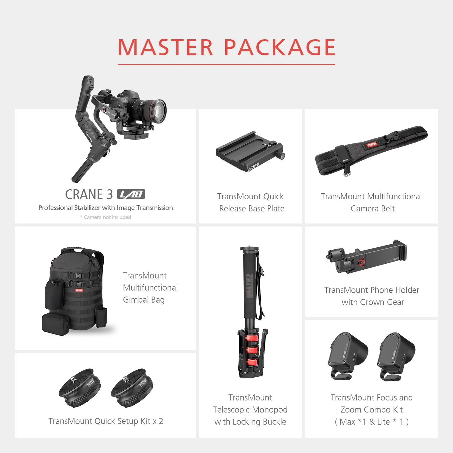 Master Package DHL ZHIYUN Crane 3 LAB 3-осевой беспроводной FHD Стабилизатор камеры передачи изображения ViaTouch управление ручной карданный стабилизатор для DSLR - Цвет: Master Package