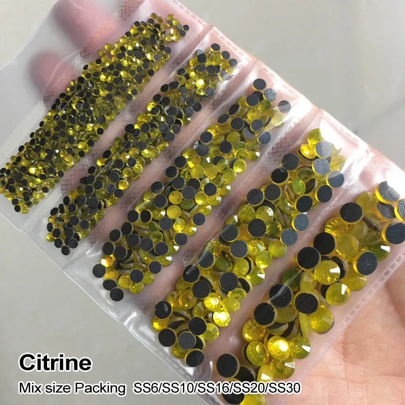Citrine Новая упаковка, смешанный размер, стразы, кристалл AB 1200 шт./лот, стразы для горячей фиксации, для изготовления сумок, одежды, обуви - Цвет: Citrine
