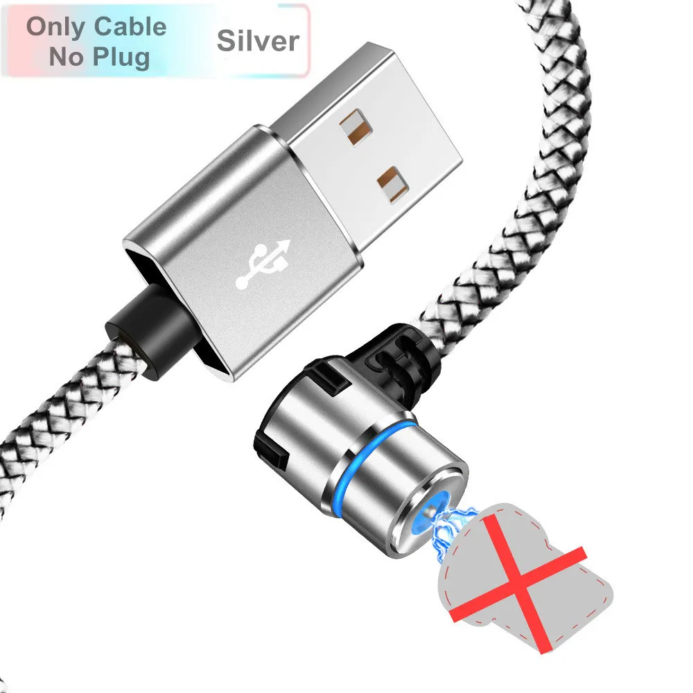 OLAF светодиодный магнитный кабель USB 90 градусов для iPhone XS samsung S9 Xiaomi huawei Быстрая зарядка Магнитный Micro usb type c кабель usbc - Цвет: Only Silver Cable