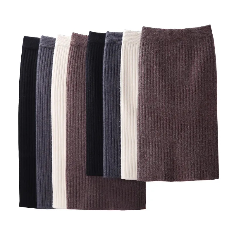 Женская Шерстяная трикотажная юбка карандаш в полоску осенне зимняя длинная