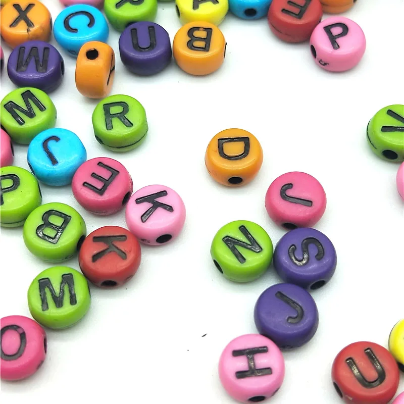 Круглые акриловые шарики с буквами алфавита 100 шт./лот 5 мм/7 мм ручная работа для