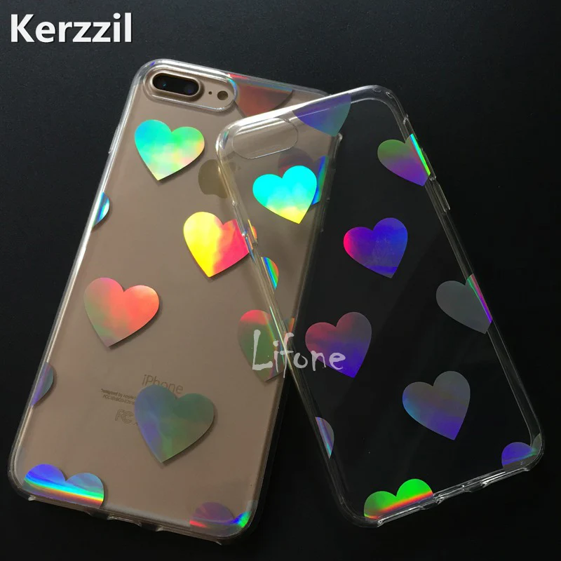 Kerzzil Luxury Laser Lovely Heart Transparent Clear Case for iPhone7 7plus LOVE Capa iPhone 6 6s Plus PC Hard Cases | Мобильные