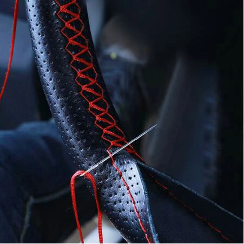 

1pcs Black 38cm DIY Car Steering Wheel Cover With Needles and Thread Genuine Artificial leather Steering Covers Car styling