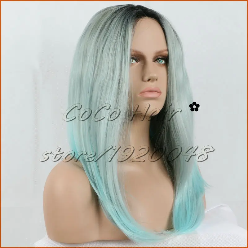 Flawless Black Ombre Gray Blue Synthetic Lace Front Wigs Stylish Unique Bob Grey Heat Resistant Top Quality For Women |