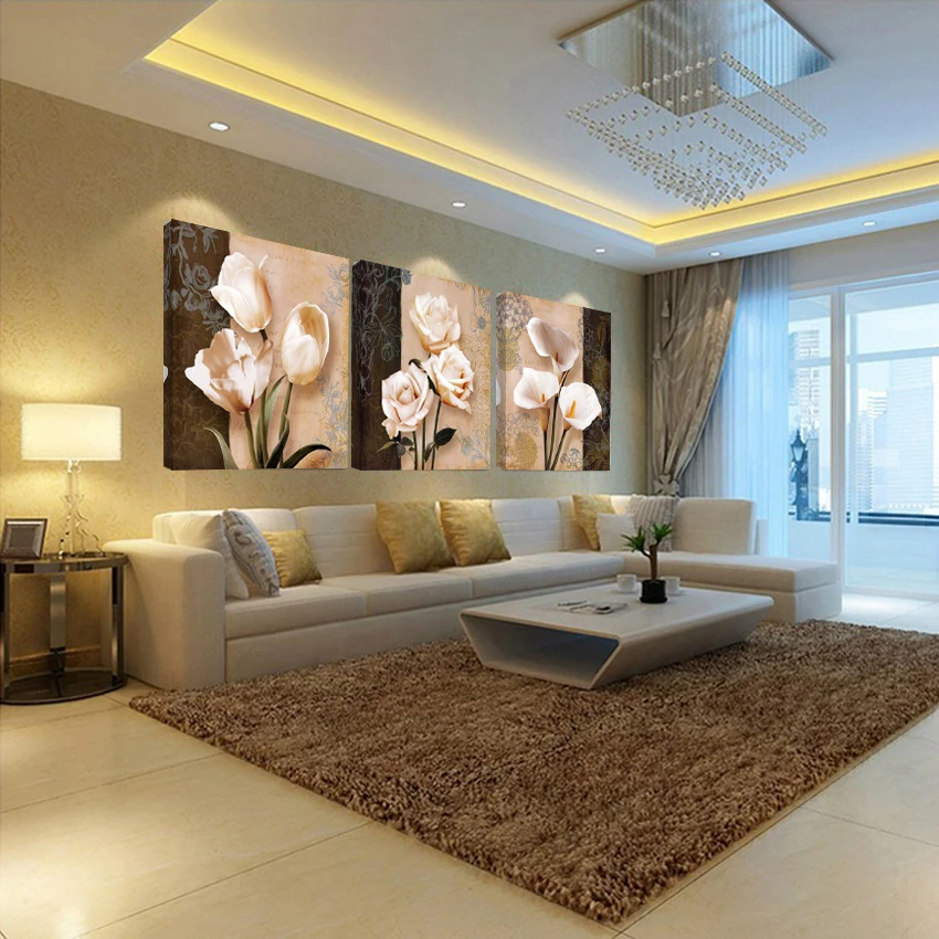 3 Панели без рамки для украшения дома Картина на холсте красивый цветной цветок