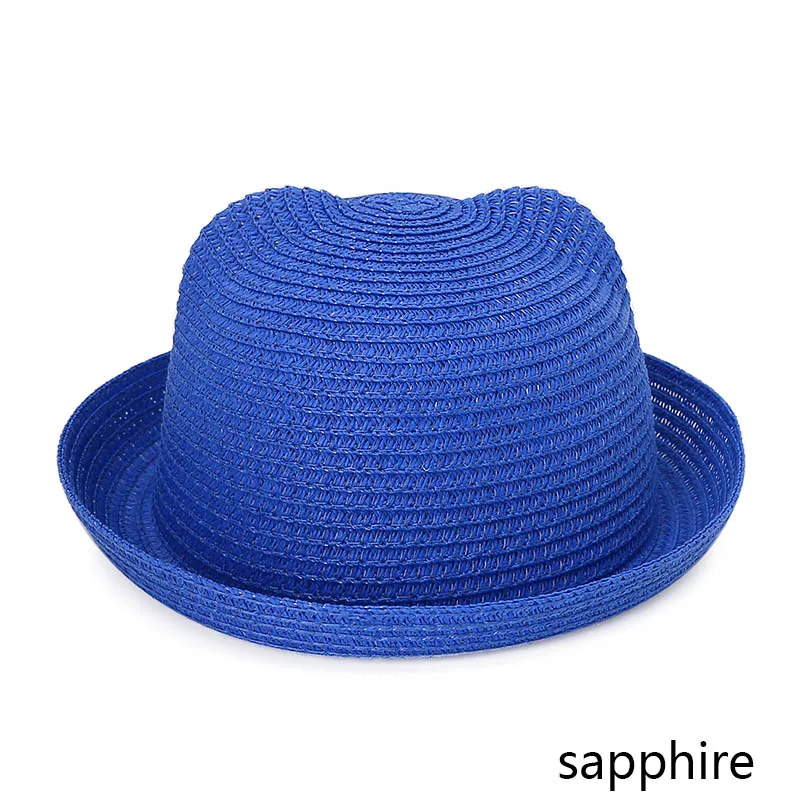 Sapphire REAKIDS/Детская кепка; соломенная шляпа для девочек; милая пляжная кепка; детская шляпа с ушами; детская летняя кепка для девочек и мальчиков; Панама для маленьких мальчиков - Цвет: Sapphire