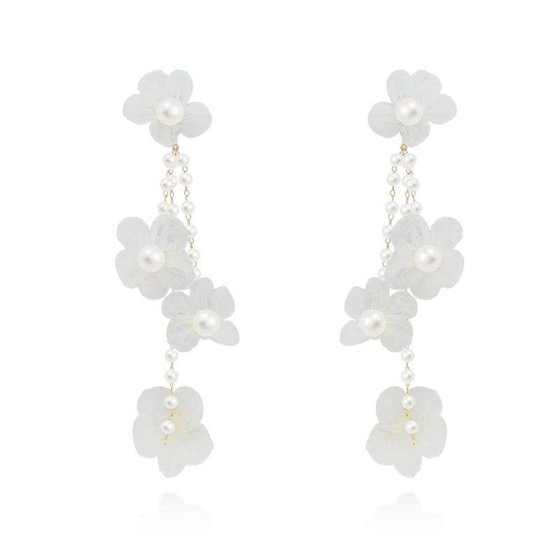 Четыре тюля белый цветок струнные жемчужные креативные женские серьги |
