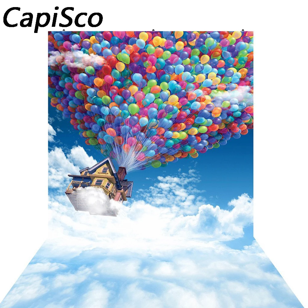 Виниловый фон Capisco для фотосъемки волшебные шары домик небо облако солнце