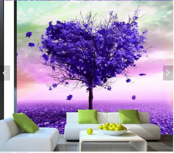 Customized 3d photo wallpaper wall mural TV setting purple tree open plain paper living room | Обустройство дома