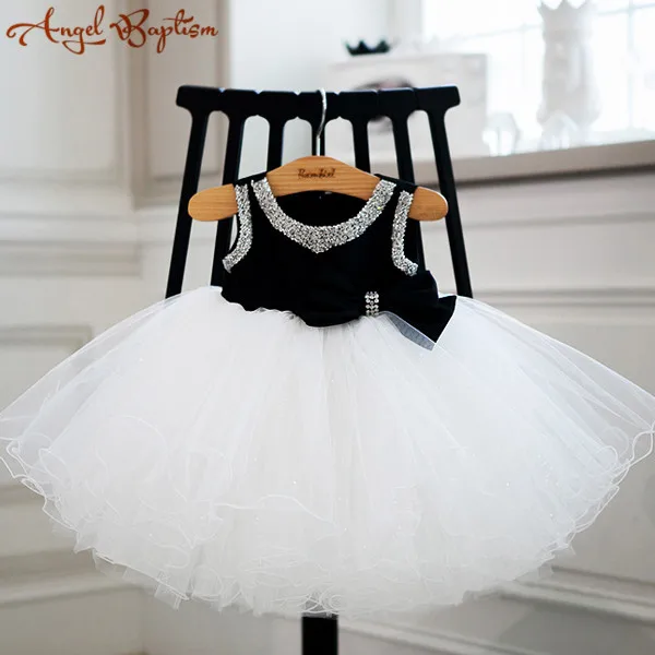 Элегантное Белое и черное бальное платье-пачка с цветочным узором для девочек