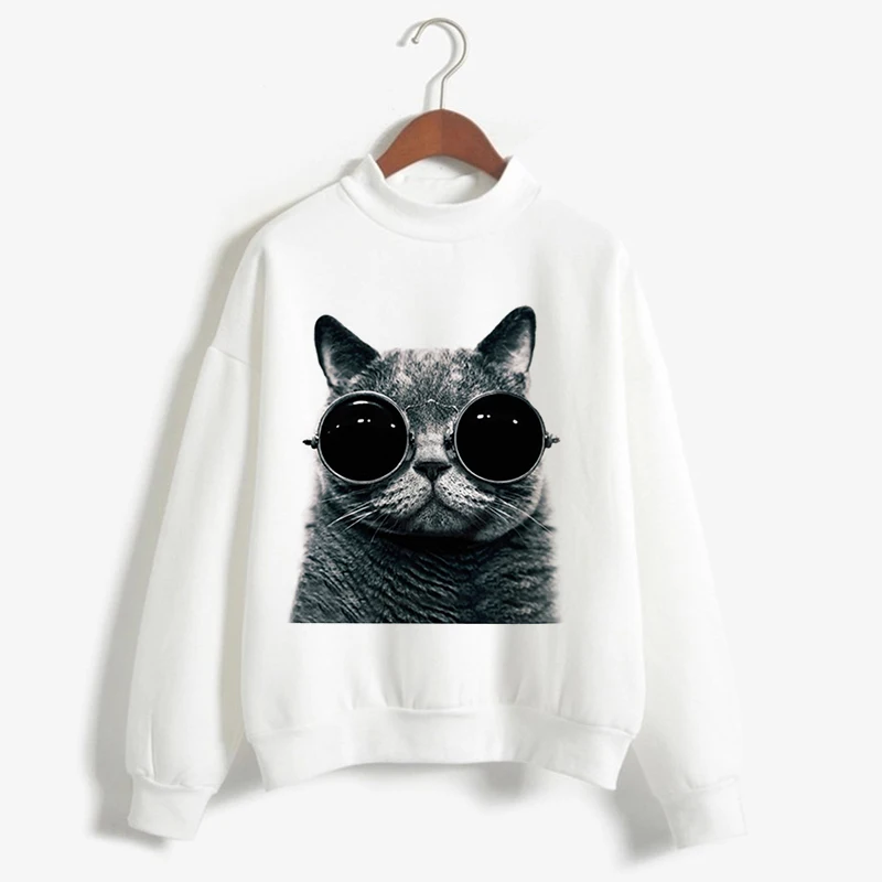 Толстовка с капюшоном и принтом милого кота Женская водолазка пуловеры одежда