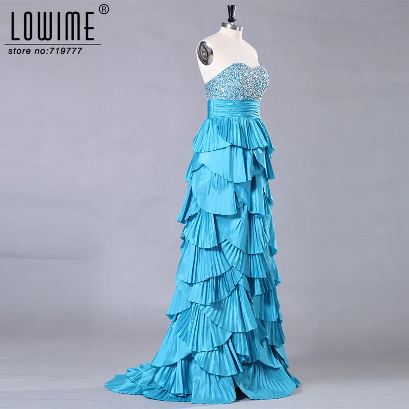 100% реальное изображение синий Вечерние платья Милая с бисером блестками