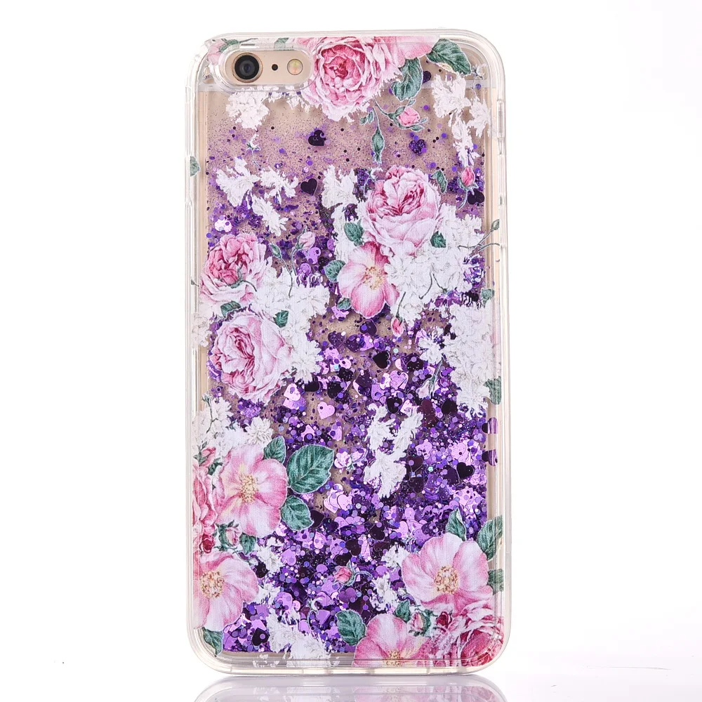 Carcasa For iPhone 6S 6Plus Flower Clear Hard Phone Bumper Coque X 7 8 7Plus 8Plus Floral Bling Liquid Cover |