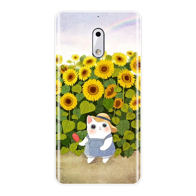 Чехол для Nokia 7 Plus X6 Kawaii кошка цветок Подсолнух симпатичный синий розовый