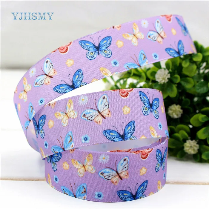 D-17306-1145 YJHSMY D-17306-1140, 10 ярдов, 25 мм Бабочка атласная лента с рисунком свадебные аксессуары, подарок обёрточная бумага, материал "сделай сам" - Цвет: D-17306-1145