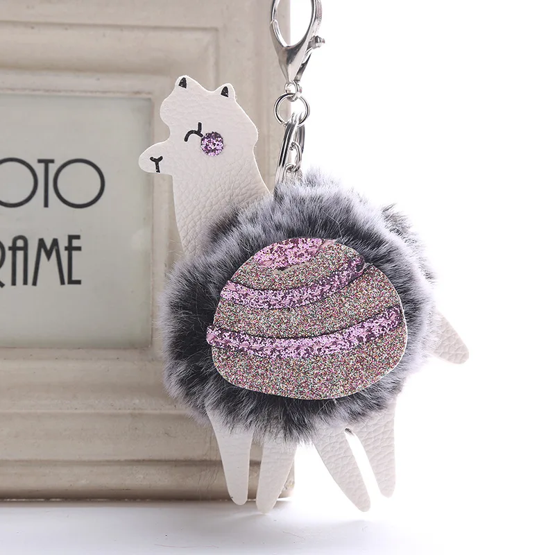 Оптовая продажа милый Альпака помпон брелок Высокое качество Blingbling кожаный