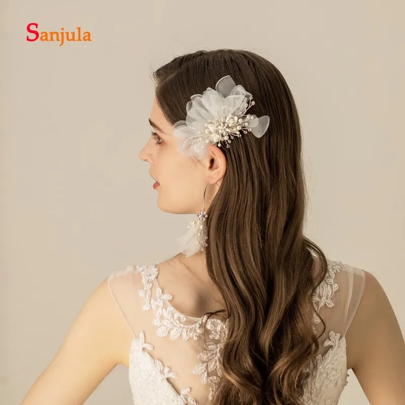 Органза ручной работы Цветы расчески для невесты Hairwear жемчуг очаровательные