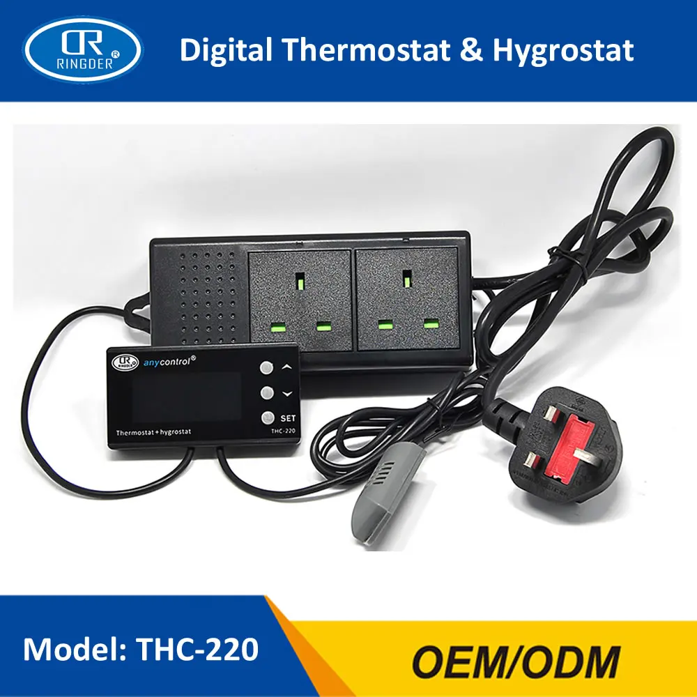 UK 220V 10A Relay RINGDER THC-220 цифровой регулятор температуры и влажности гигротермостат термо-гигростат парниковый Террариум для рептилий - Цвет: UK 220V 10A Relay
