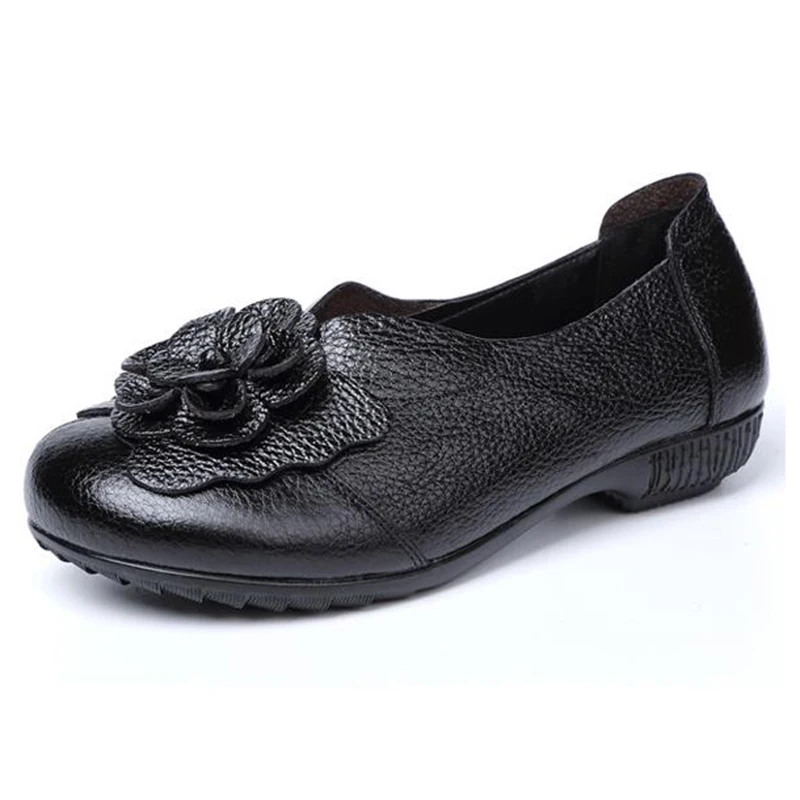 2019 Handmade Flowers Women Shoes Flat Heel Leather National Wind Grain Soft-Soled For Gifts dd107 | Обувь