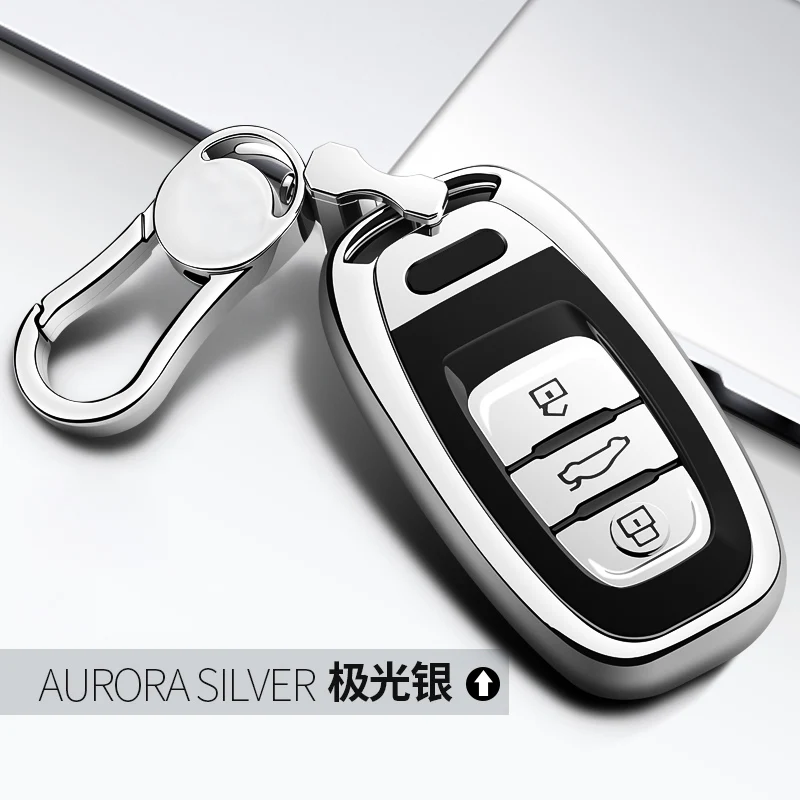 Silver with keychain Высококачественный ТПУ хромированный чехол для автомобильных ключей, чехол для Audi Q5, A4, A5, A6, A7, A8, S5, S6, S7, S8, защита для ключей, автомобильные брелки - Название цвета: Silver with keychain
