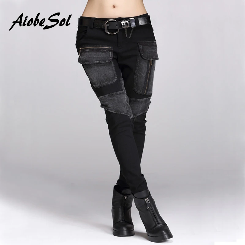 Высокое качество Весна Осень женские черные джинсы брюки Личности мешковатые