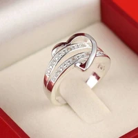 glhgjp silver color love ring half heart trendy alloy wedding rings crystal cubic zirconia engagement ring women jewerly