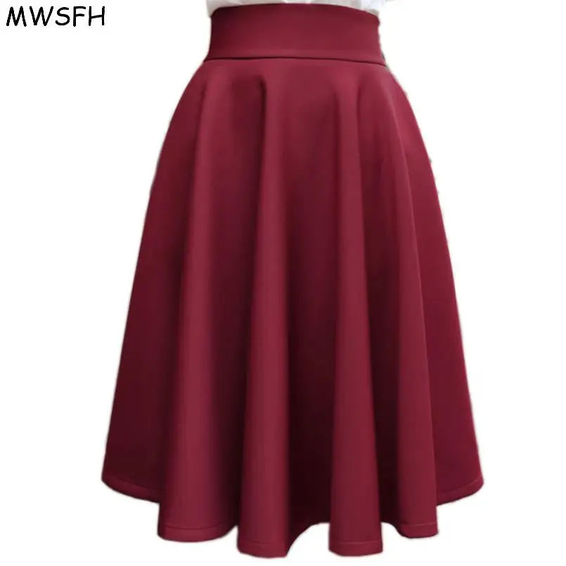 Wine red skirts Осенне-зимняя юбка-зонтик в стиле ретро, приталенная юбка, Новая европейская плиссированная юбка для женщин - Цвет: Wine red skirts